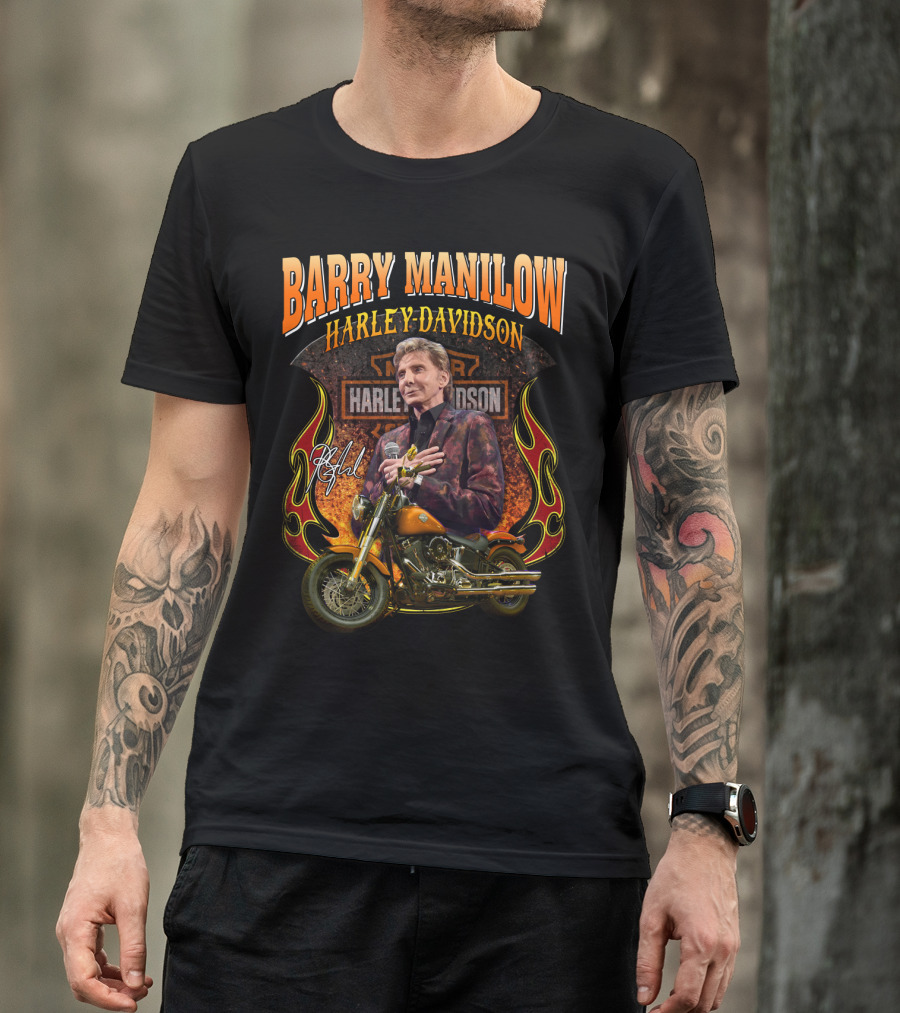 Barry Manilow Harley Davidson Motorcycle Flame T-Shirt