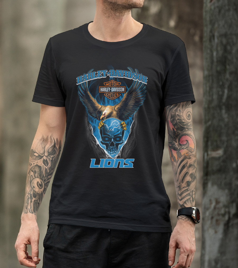 Harley Davidson Motor Cycles Eagle Skull Lions T-Shirt