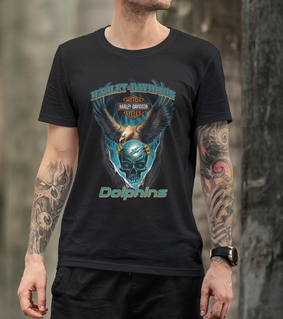 Harley Davidson Motor Cycles Eagle Miami Dolphins T-Shirt