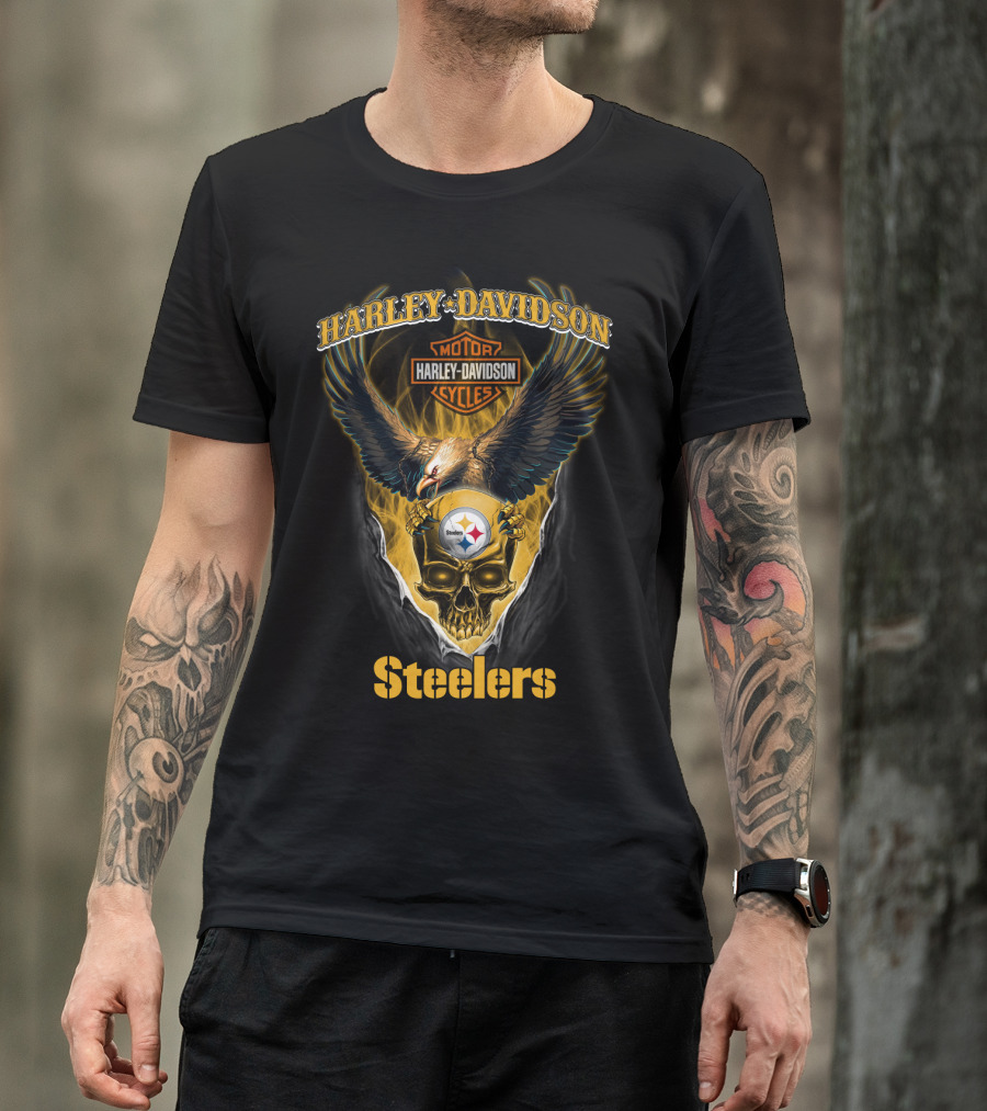 Harley Davidson Pittsburgh Steelers Eagle Skull T-Shirt
