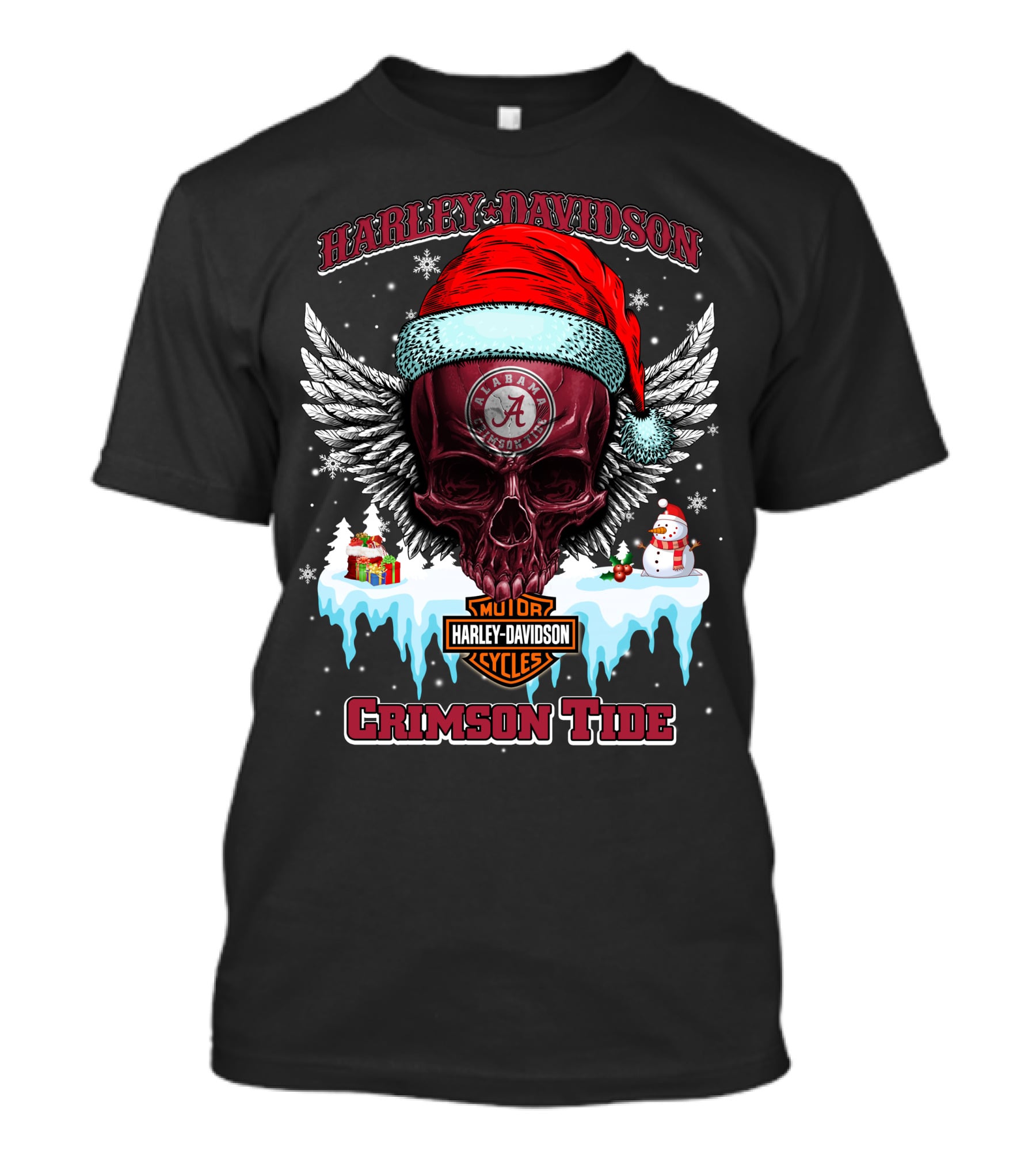Harley Davidson Alabama Crimson Tide Christmas Skull Wings T-Shirt