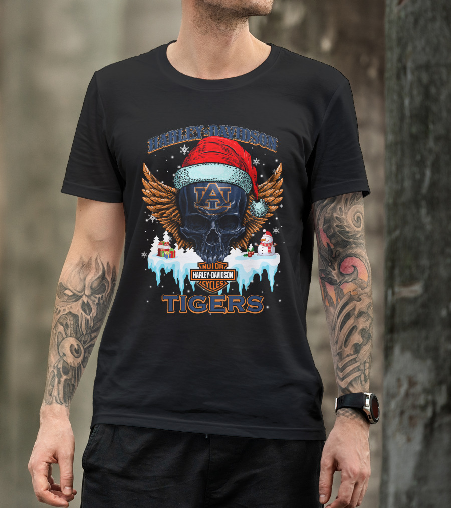 Harley Davidson Auburn Tigers Santa Skull T-Shirt