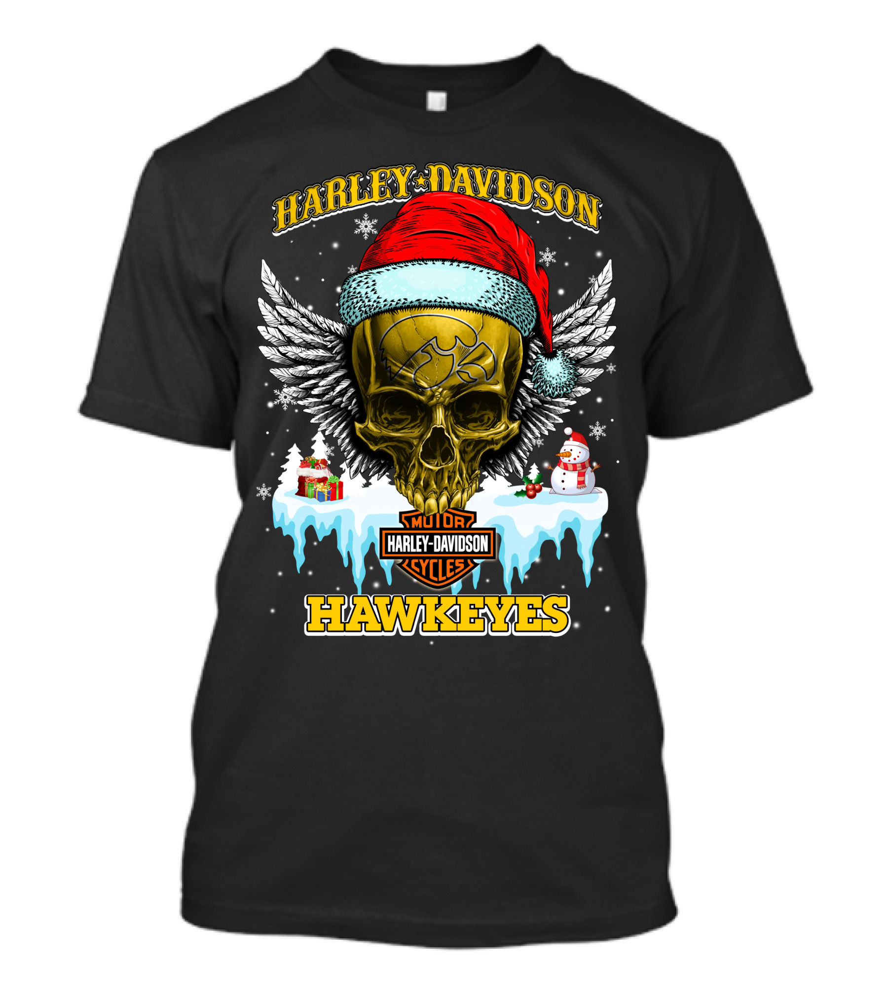 Harley Davidson Hawkeyes Motorcycles Holiday Skull And Wings T-Shirt
