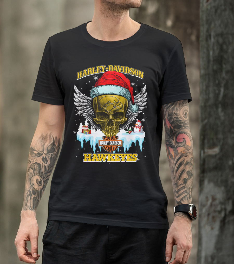 Harley Davidson Hawkeyes Motorcycles Holiday Skull And Wings T-Shirt