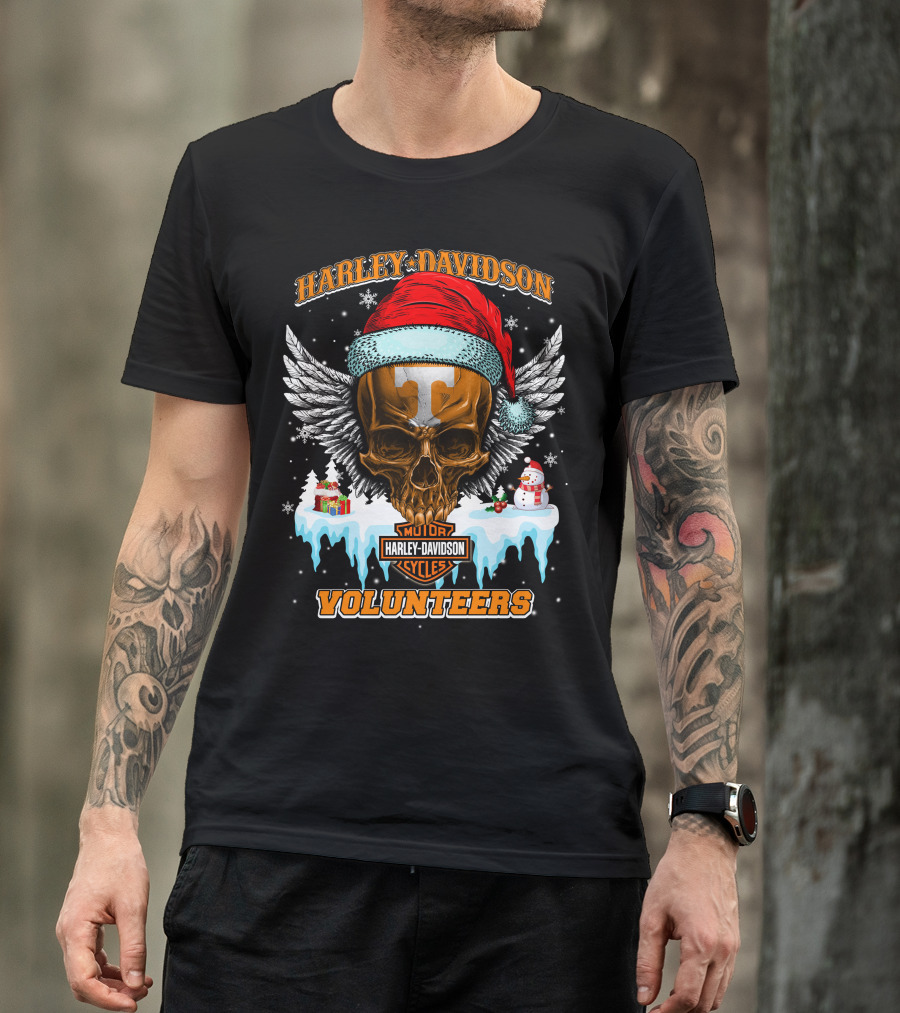 Harley Davidson Motor Cycles Tennessee Volunteers Santa Skull T-Shirt