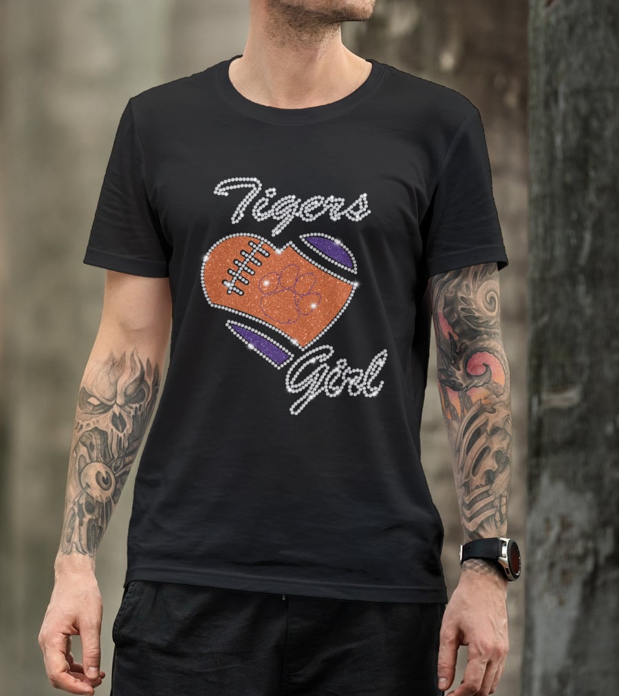 Tigers Girl Heart Football Clemson Paw DNTee25 T-Shirt