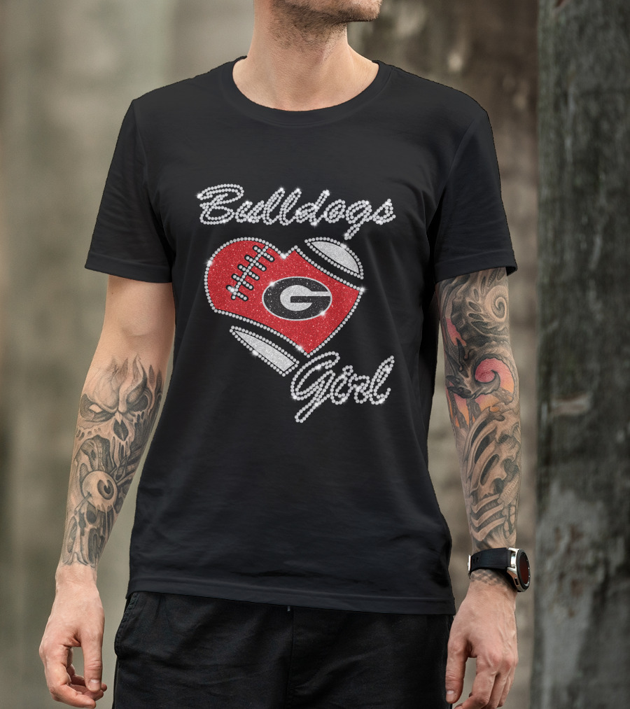 Georgia Bulldogs Girl Heart Football Bling T-Shirt