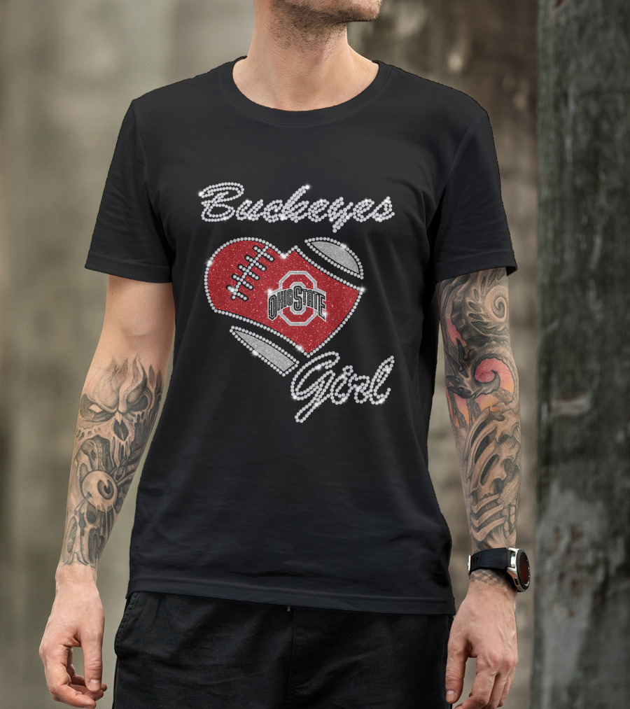 Ohio State Buckeyes Girl Football Heart Sparkle T-Shirt