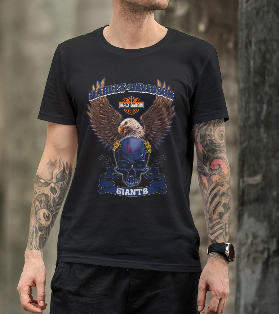 Harley Davidson Motorcycles New York Giants Eagle Skull T-Shirt