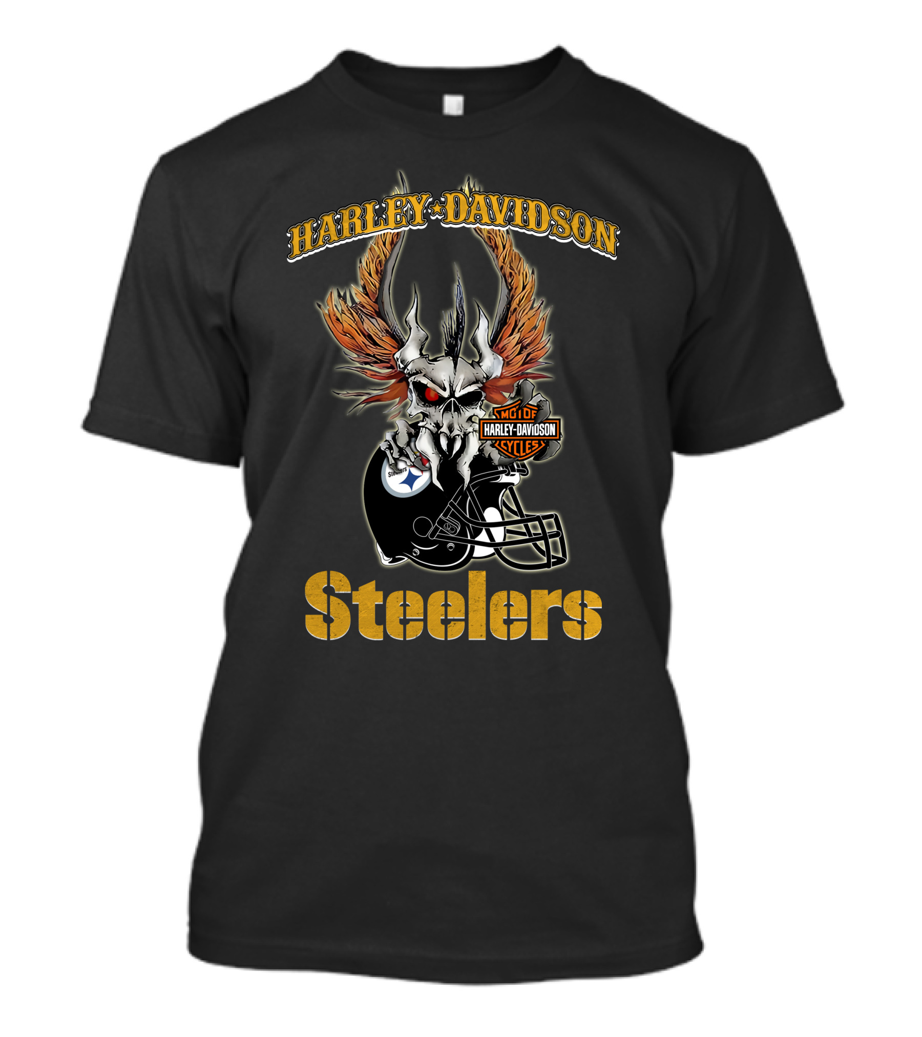 Harley Davidson Steelers Skull Helmet Logo Motorcycles T-Shirt