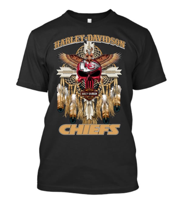 Harley Davidson Motor Cycles Kansas City Chiefs Eagles Feathers Dreamcatcher T-Shirt