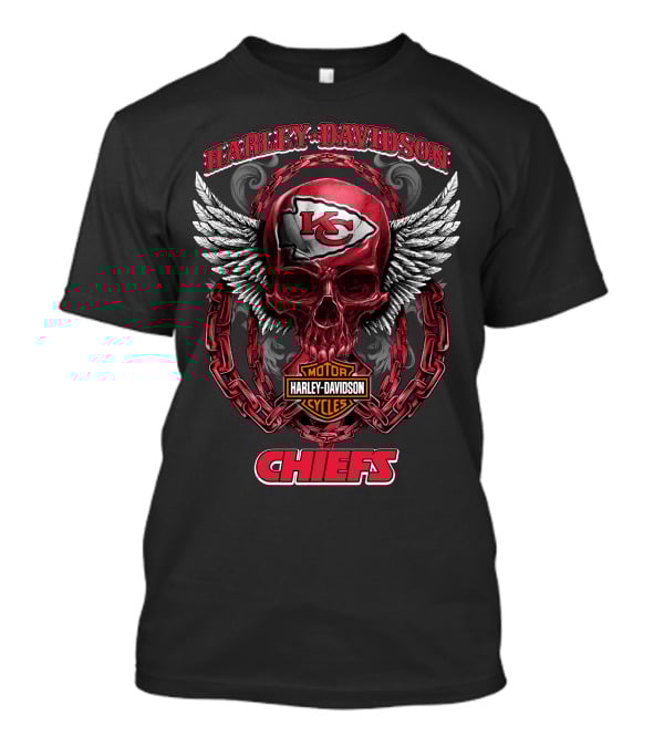 Harley Davidson Kansas City Chiefs Nfl Motorcycles 04 Chiefs Logo Skull Wings T-Shirt