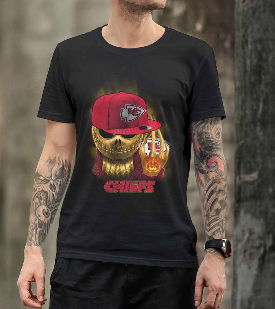 Sk 14 Kansas City Chiefs Glowing Skeleton Wearing Red Cap With Team T-Shirt