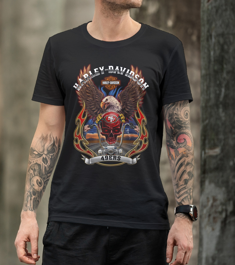 Harley Davidson Motorcycles San Francisco 49ers Eagle And Skull Nfl T-Shirt