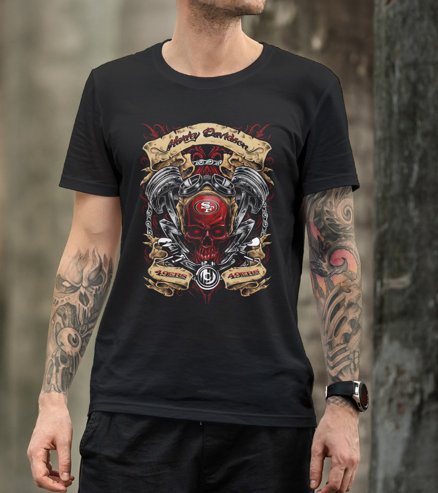 Harley Davidson San Francisco 49ers Nfl Skull Engine Art T-Shirt