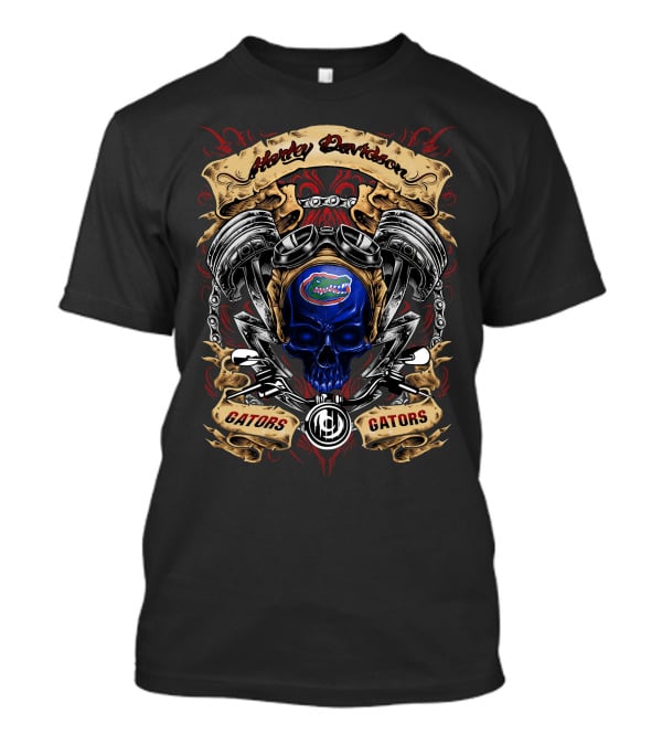 Harley Davidson Florida Gators Ncaa Blue Skull Engine T-Shirt