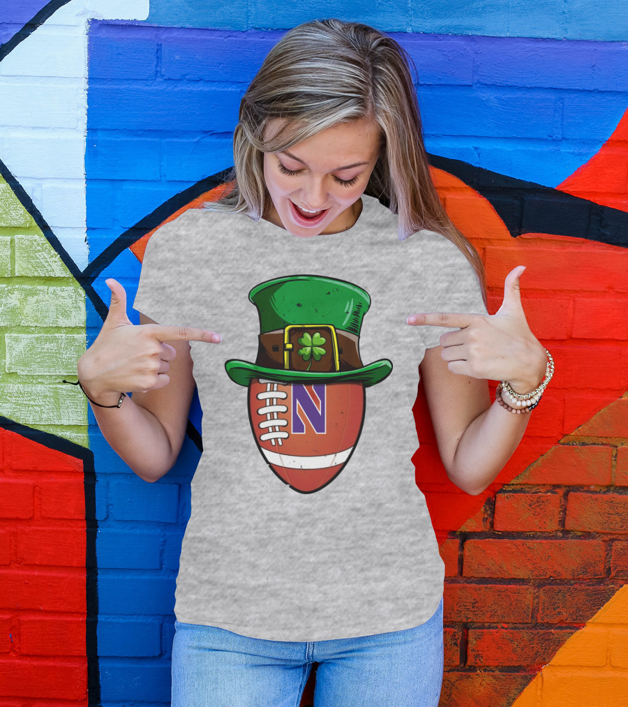 Northwestern Wildcats Football Shamrock Hat T-Shirt