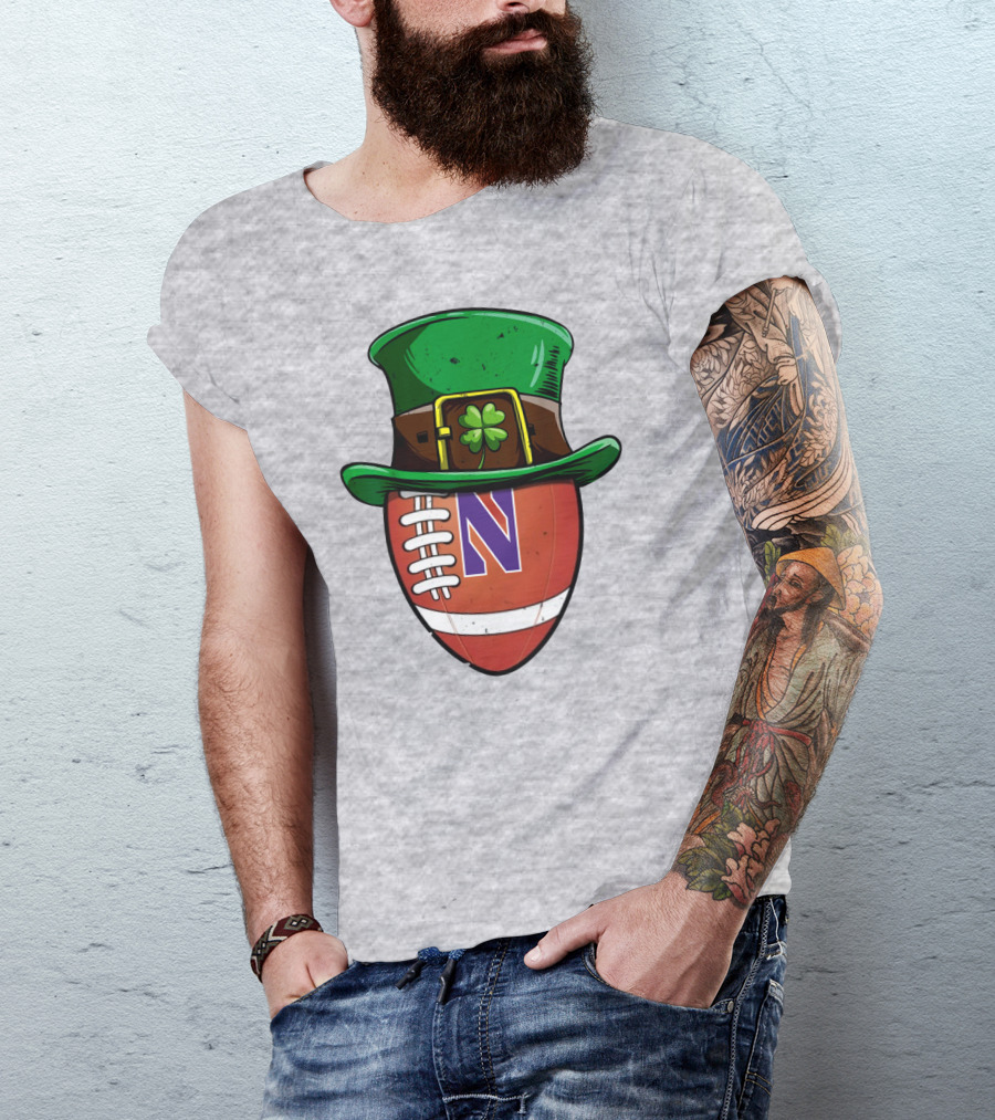 Northwestern Wildcats Football Shamrock Hat T-Shirt