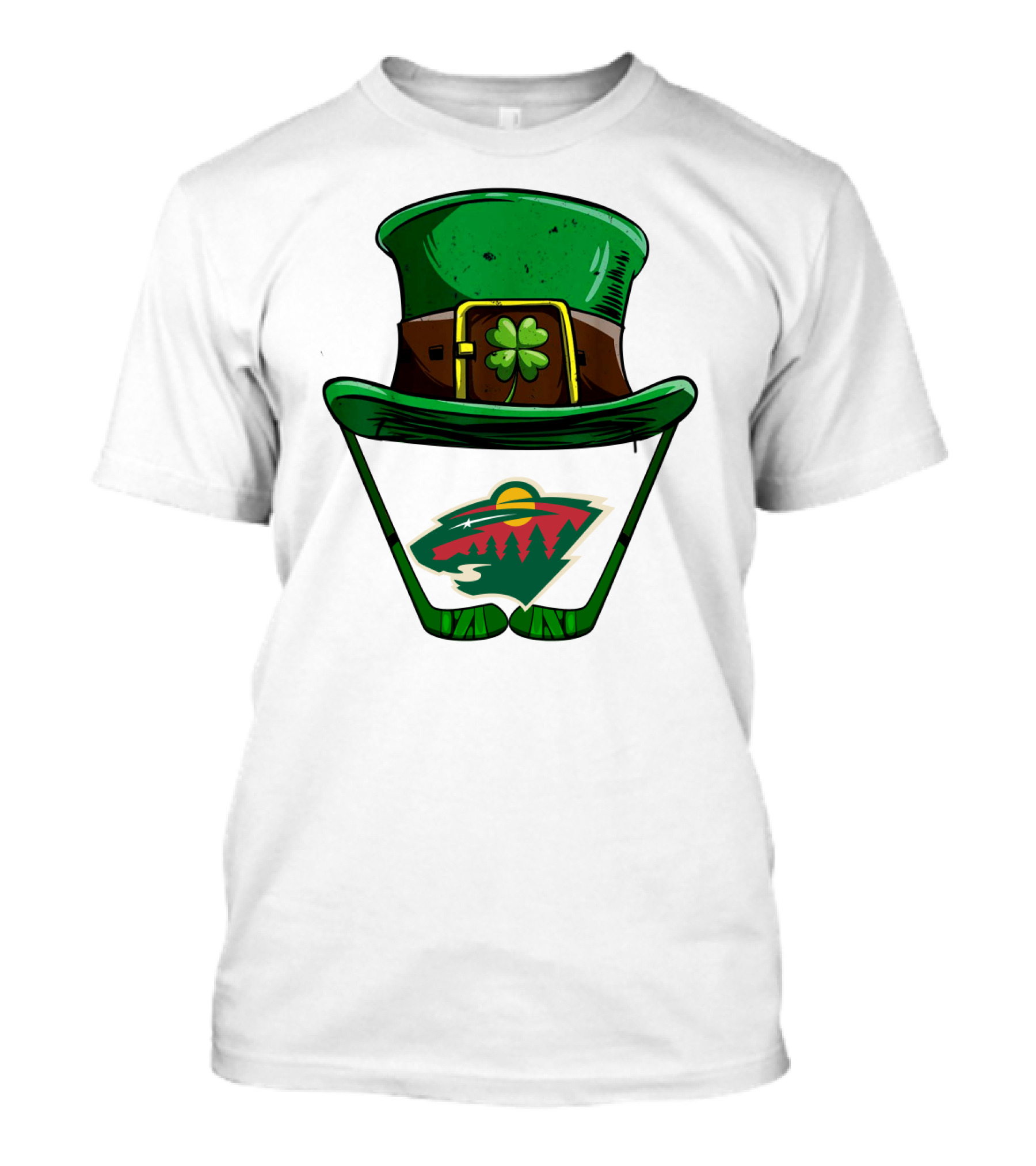Minnesota Wild St. Patrick's Day Hockey Shamrock Hat T-Shirt