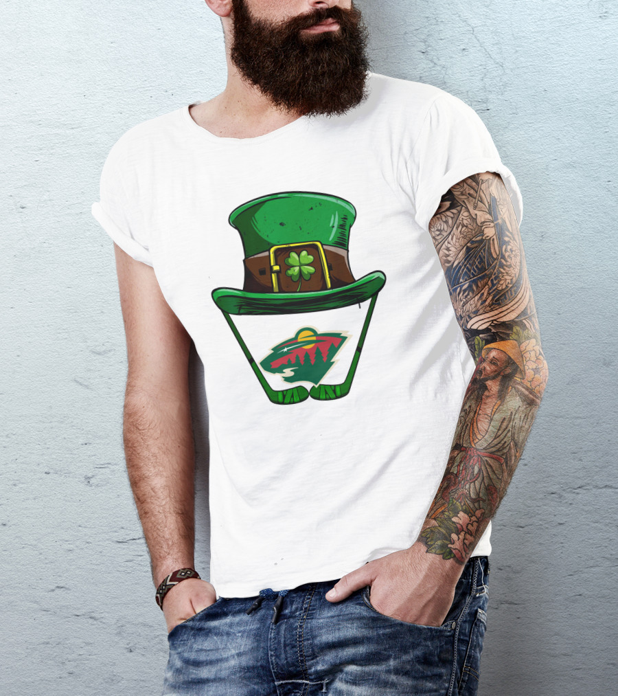 Minnesota Wild St. Patrick's Day Hockey Shamrock Hat T-Shirt