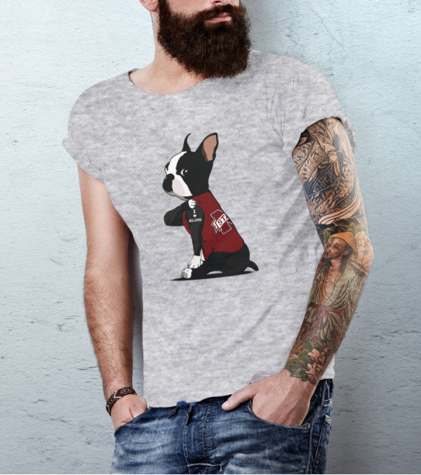 Mississippi State Bulldogs Love Boston Terrier In Jersey T-Shirt