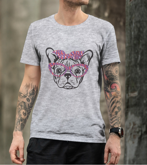 Bulldog With Northwestern Wildcats Pattern Glasses And Bow T-Shirt