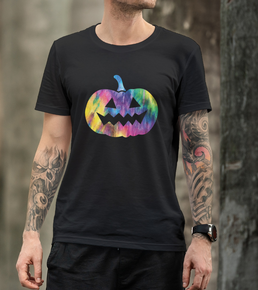 Tie Dye Multicolor Pumpkin Face Jack O Lantern Halloween T-Shirt