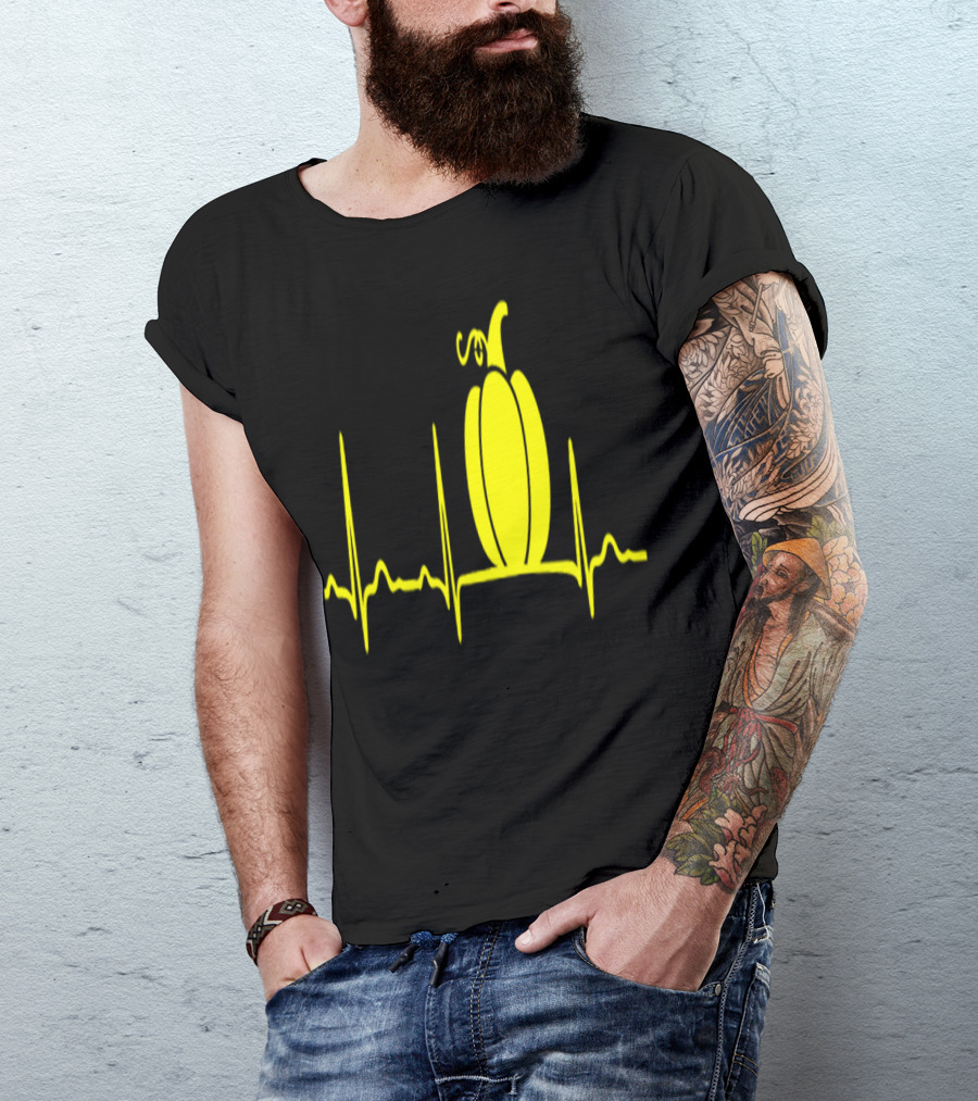 GIFT ECG PUMPKIN YELLOW HALLOWEEN HEARTBEAT T-Shirt