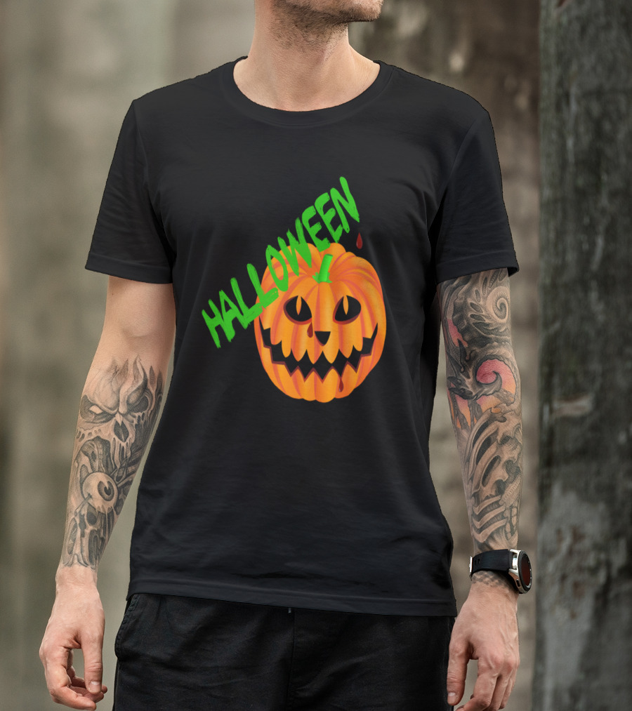 Halloween Pumpkin Cheshire Cat Face T-Shirt