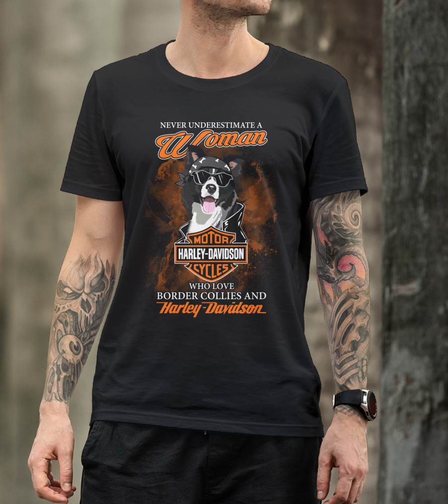 Never Underestimate A Woman Who Loves Border Collies And Harley Davidson T-Shirt
