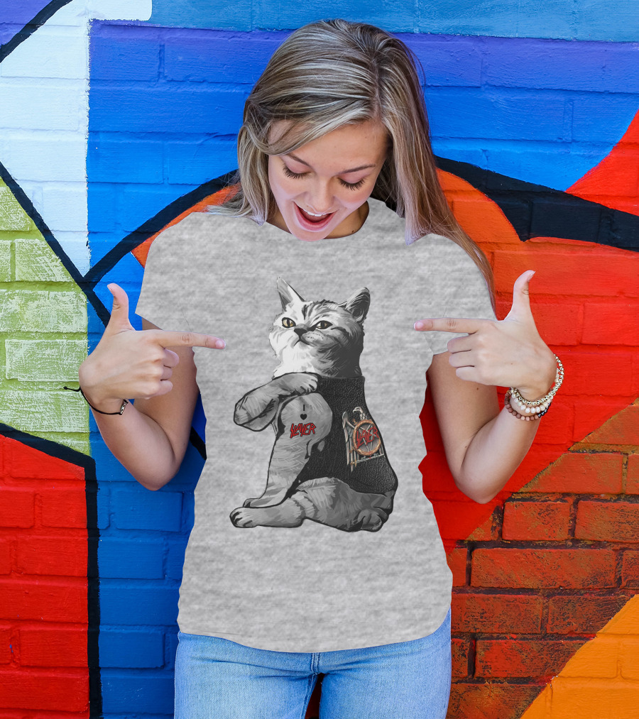 Cat Wearing Iconic Slayer Logo Vest T-Shirt