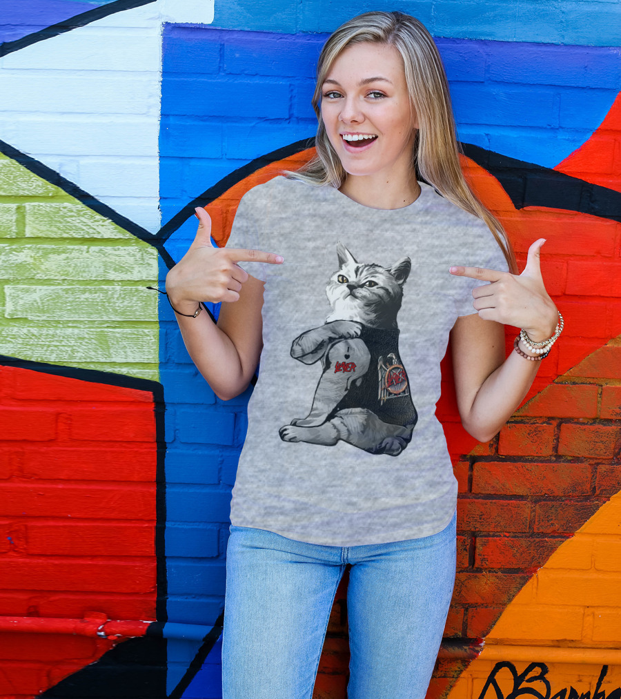 Cat Wearing Iconic Slayer Logo Vest T-Shirt