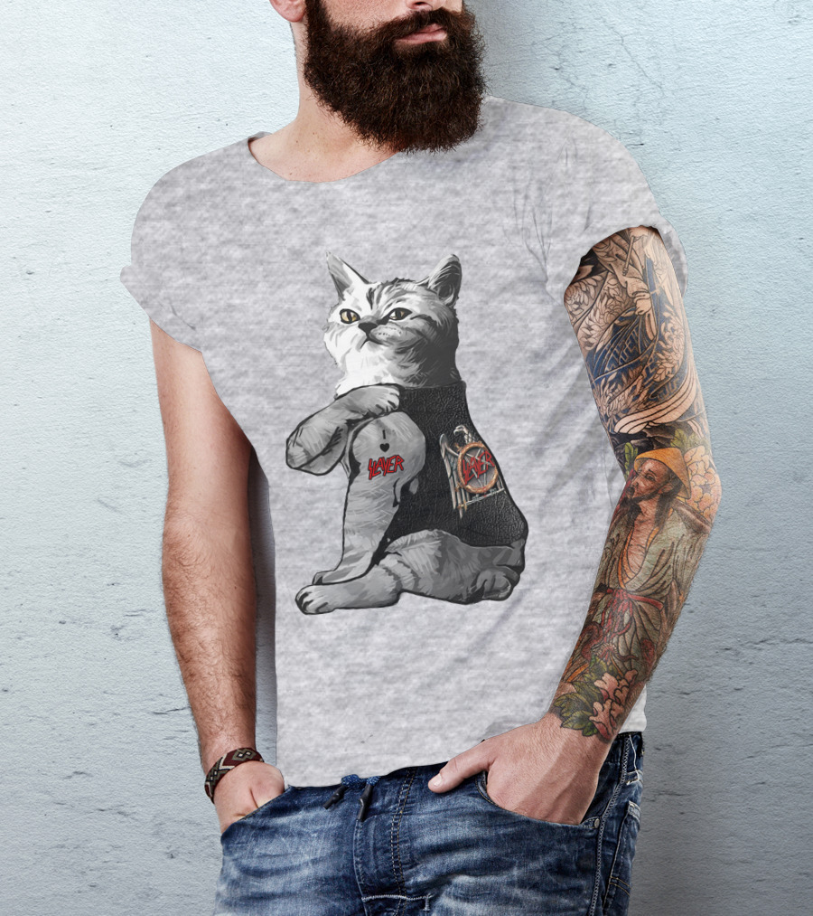 Cat Wearing Iconic Slayer Logo Vest T-Shirt