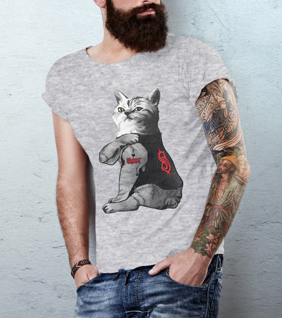 Slipknot Cat With Logo And Heart Tattoo T-Shirt