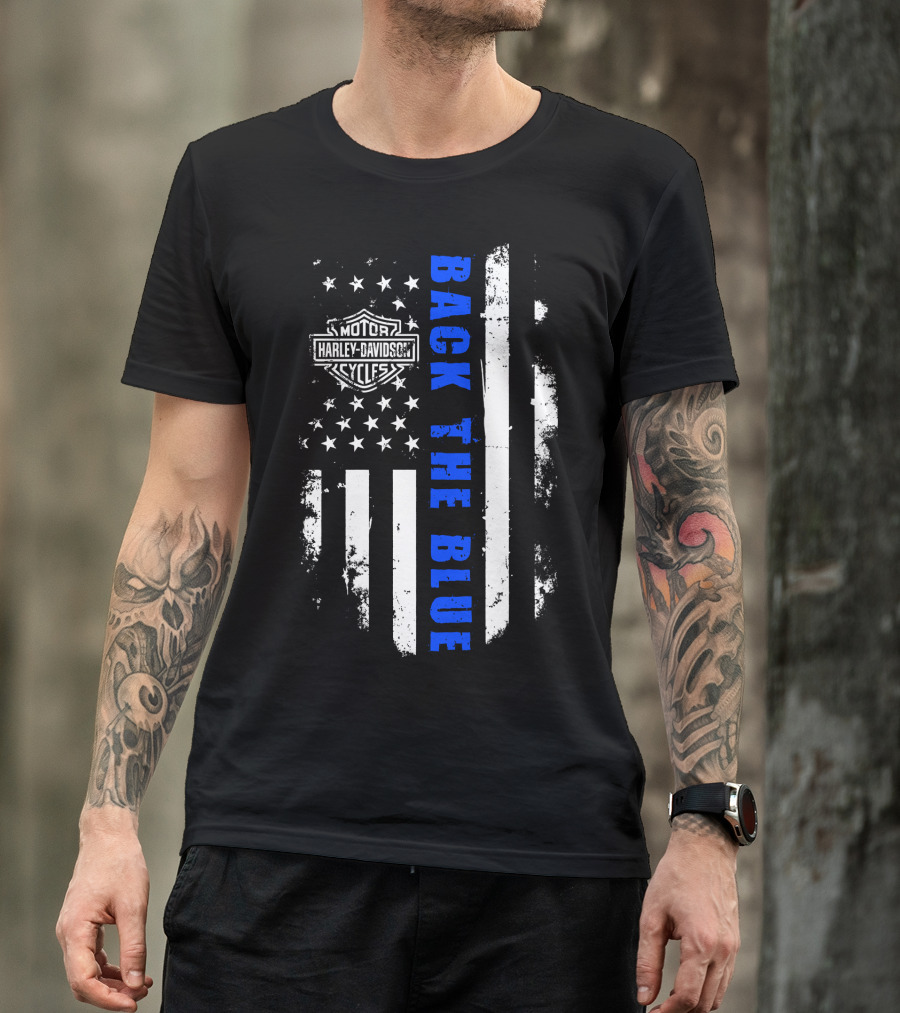 Motorcycles Harley Back The Blue Flag T-Shirt