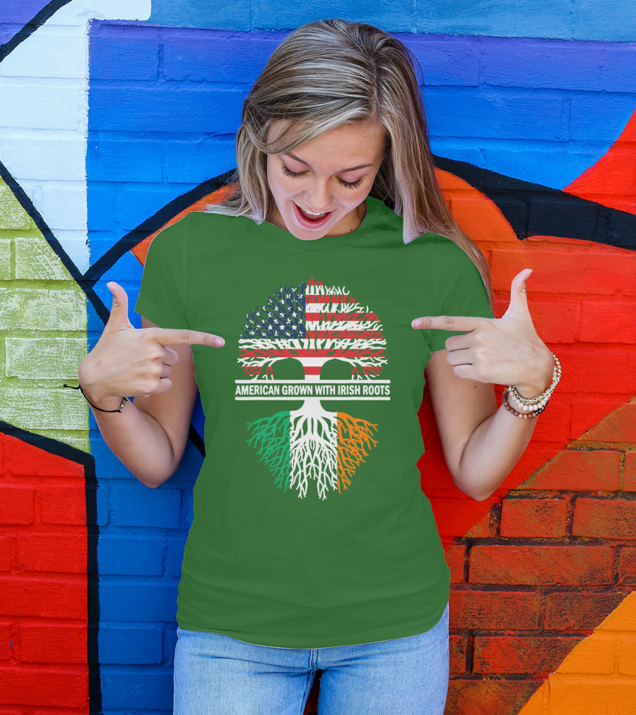 American Grown With Irish Roots Flag Tree T-Shirt