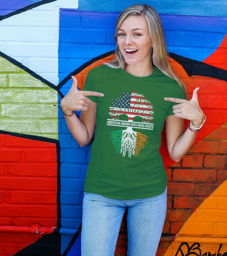 American Grown With Irish Roots Flag Tree T-Shirt