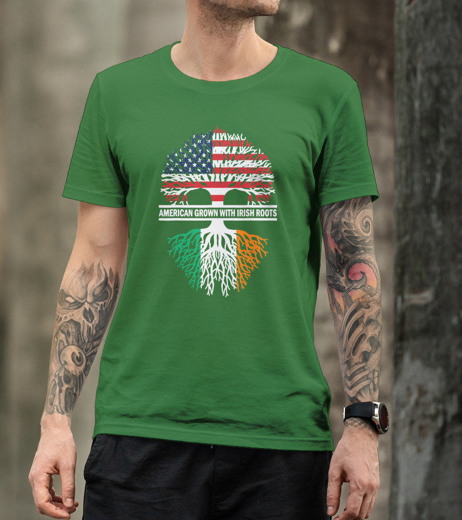 American Grown With Irish Roots Flag Tree T-Shirt