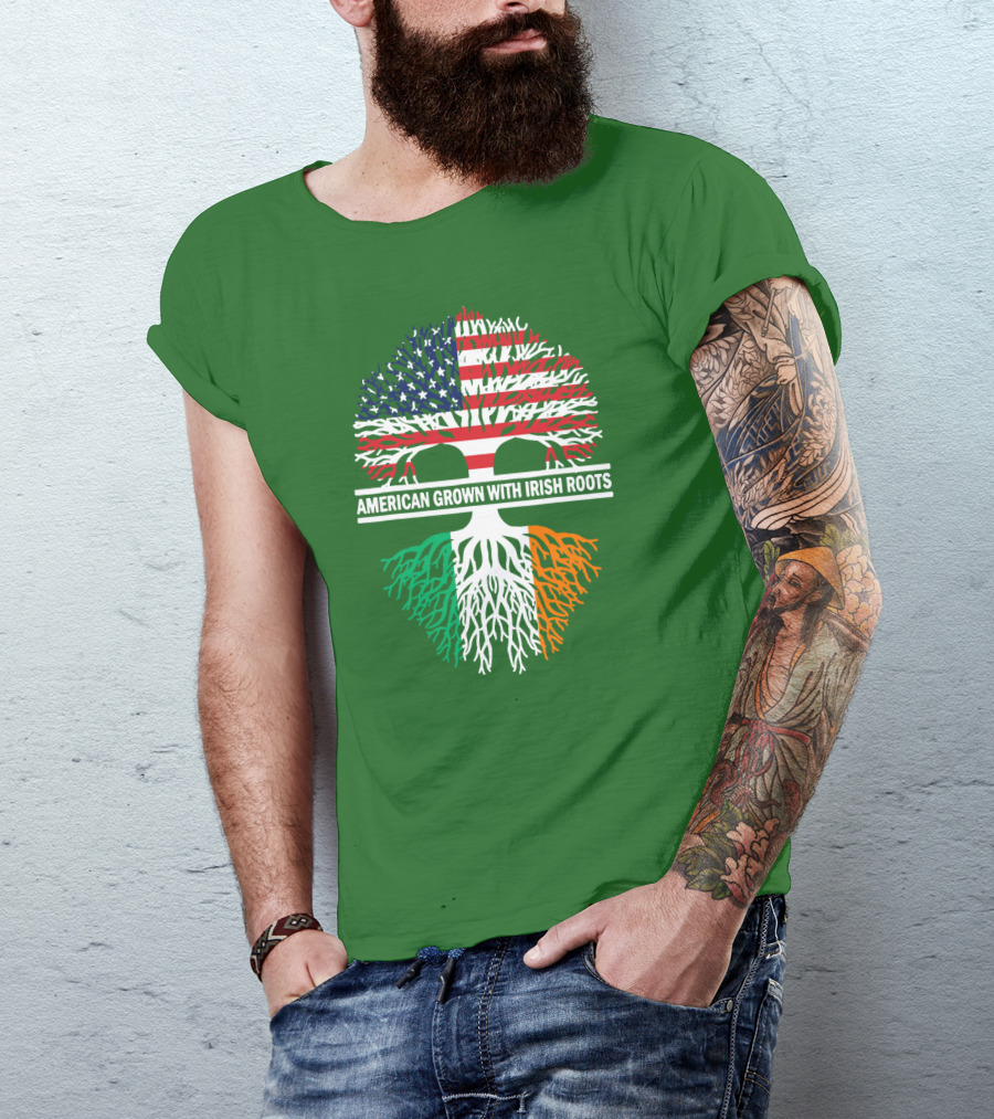 American Grown With Irish Roots Flag Tree T-Shirt