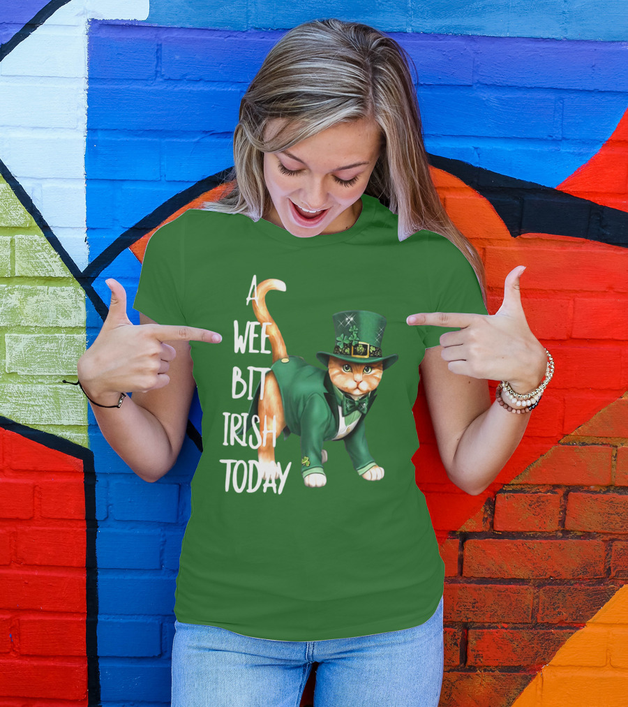 A Wee Bit Irish Today Cat In Green Suit And Leprechaun Hat T-Shirt