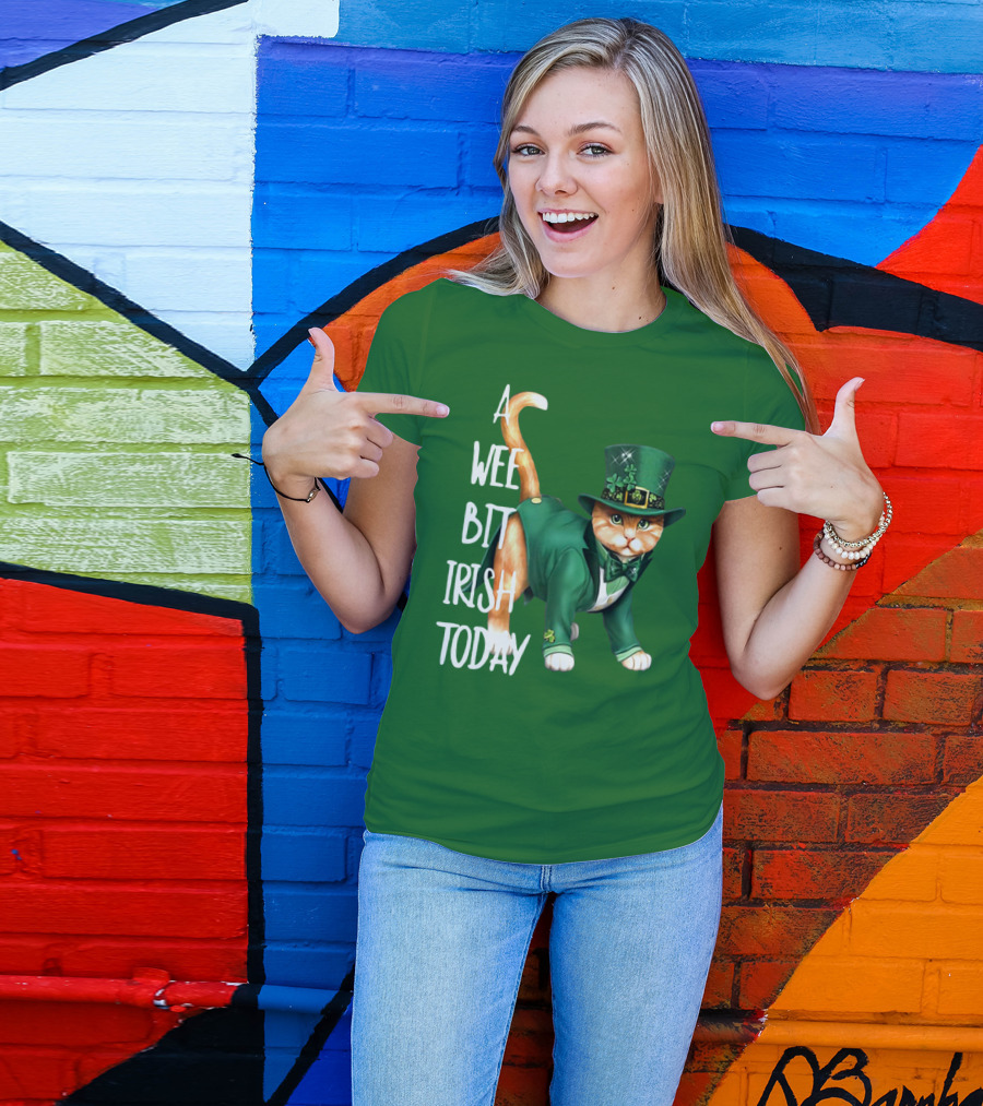 A Wee Bit Irish Today Cat In Green Suit And Leprechaun Hat T-Shirt