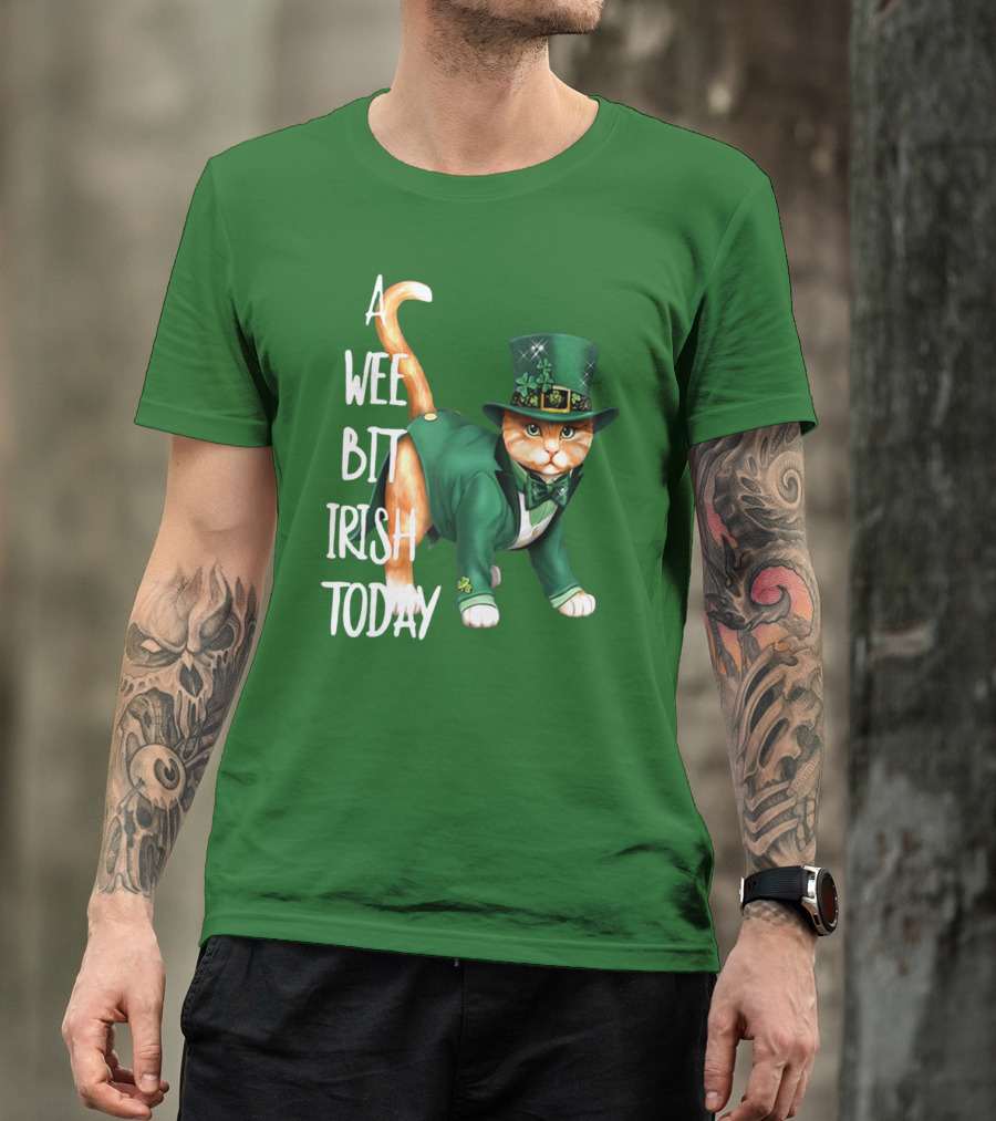 A Wee Bit Irish Today Cat In Green Suit And Leprechaun Hat T-Shirt