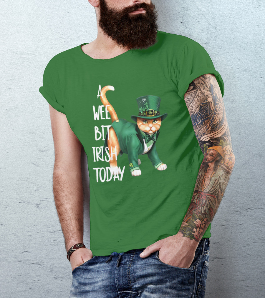 A Wee Bit Irish Today Cat In Green Suit And Leprechaun Hat T-Shirt