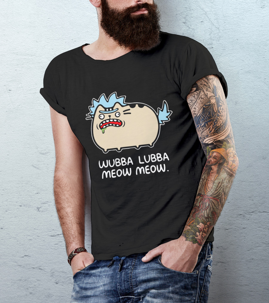 Rick And Morty Pusheen Wubba Lubba Meow Meow Cute Mashup T-Shirt