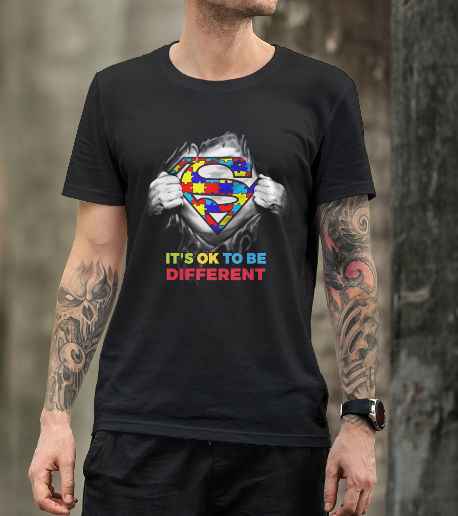 It's Ok To Be Different Superman Logo Autism Puzzle Piece Theme T-Shirt