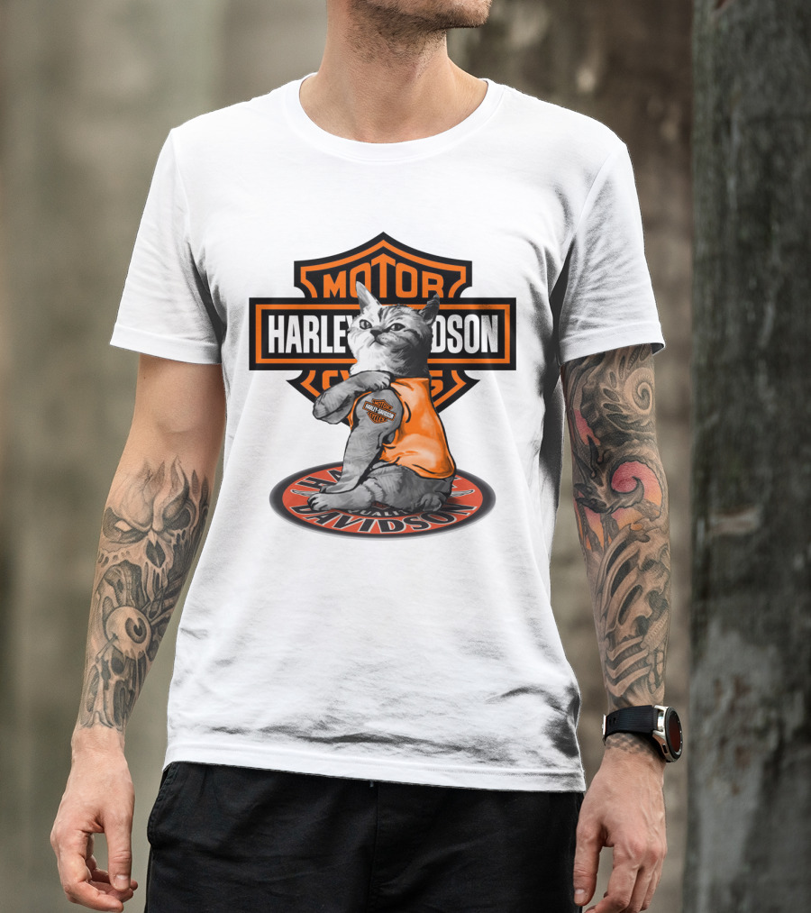 Harley Davidson Cat With Motorcycles T-Shirt