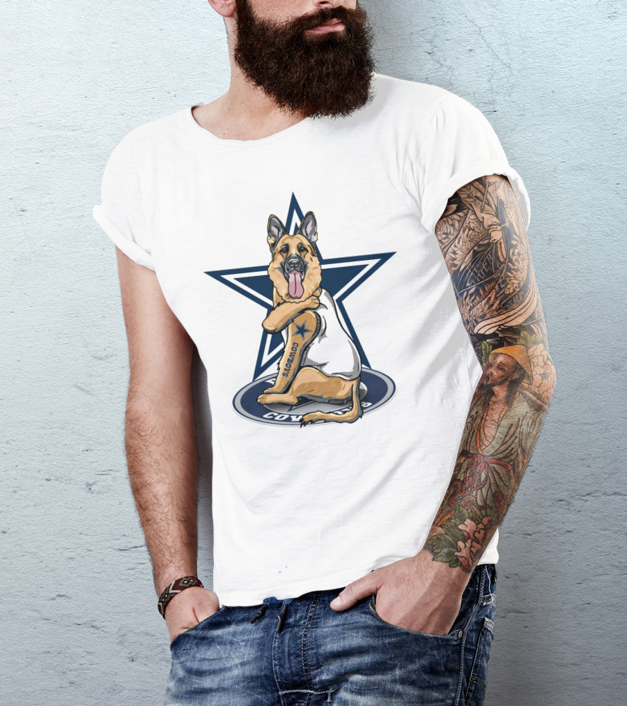 Cowboys Star With German Shepherd Football Fan Tattoo T-Shirt
