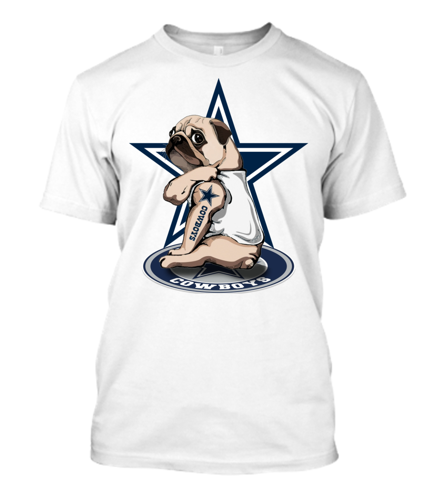 Cowboys Pug Star Logo Tattoo T-Shirt
