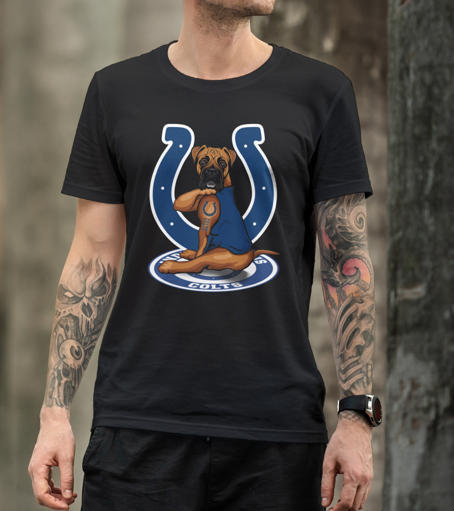 Boxer Colts Fan Dog With Horseshoe T-Shirt