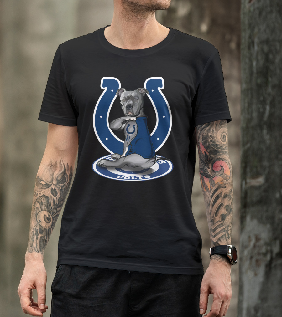 Indianapolis Colts Pitbull Mascot Featuring Iconic Horseshoe T-Shirt